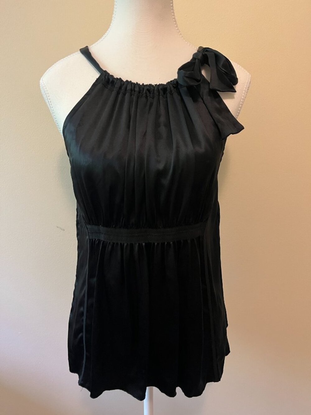 NWOT BCBG MAXAZRIA 100% Silk Tank Top - L - Black, Tie Bow Party Cocktail Work